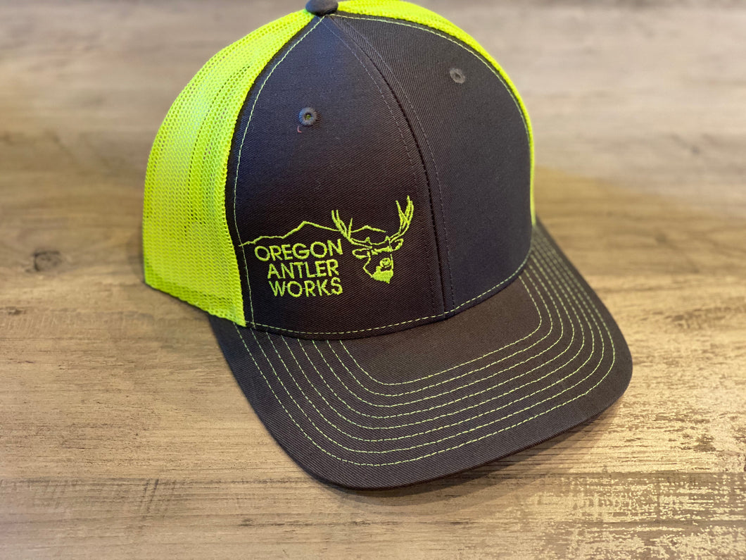 Oregon Antler Works Logo Snapback - Gray/Neon Yellow
