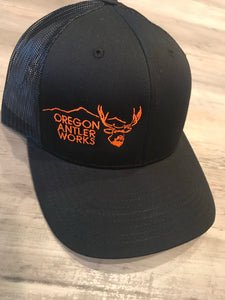 Oregon Antler Works Logo Snapback - Black / Black with Orange Logo